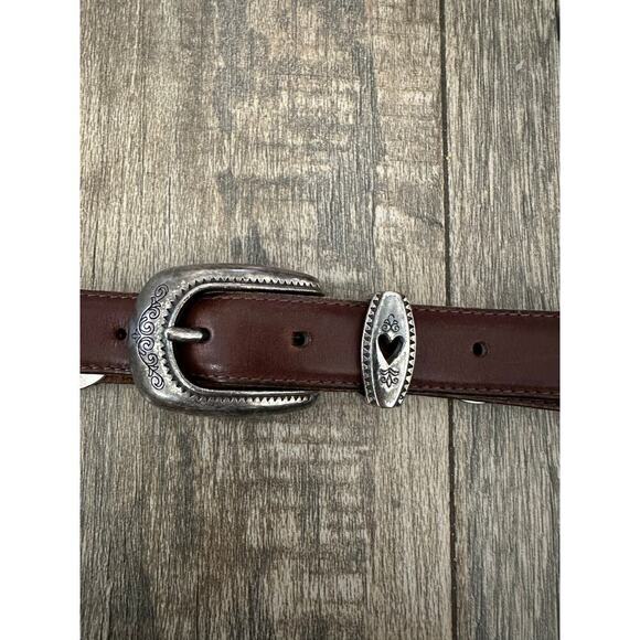 Vintage Women's Brown Genuine Leather western silver Belt hearts 1X plus size - Picture 8 of 9